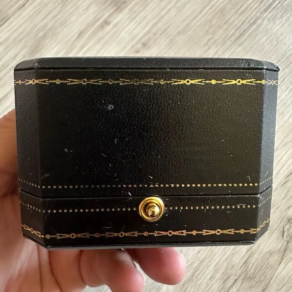 Antique Style Merlot Velvet Lined Gold Button Release Ring Box Queen May Jewelry